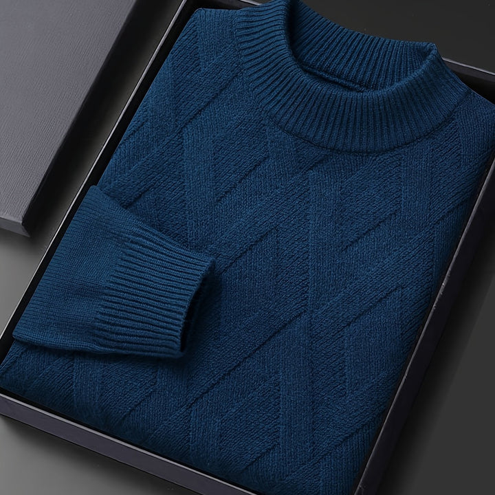 Eldmund | Herren Strickpullover Stehkragen Strukturmuster - Teal - Image 1