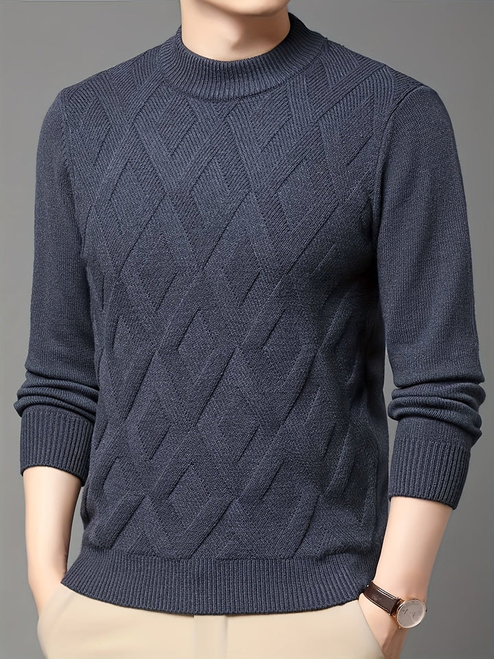 Eldmund | Herren Strickpullover Stehkragen Strukturmuster - Teal - Image 10