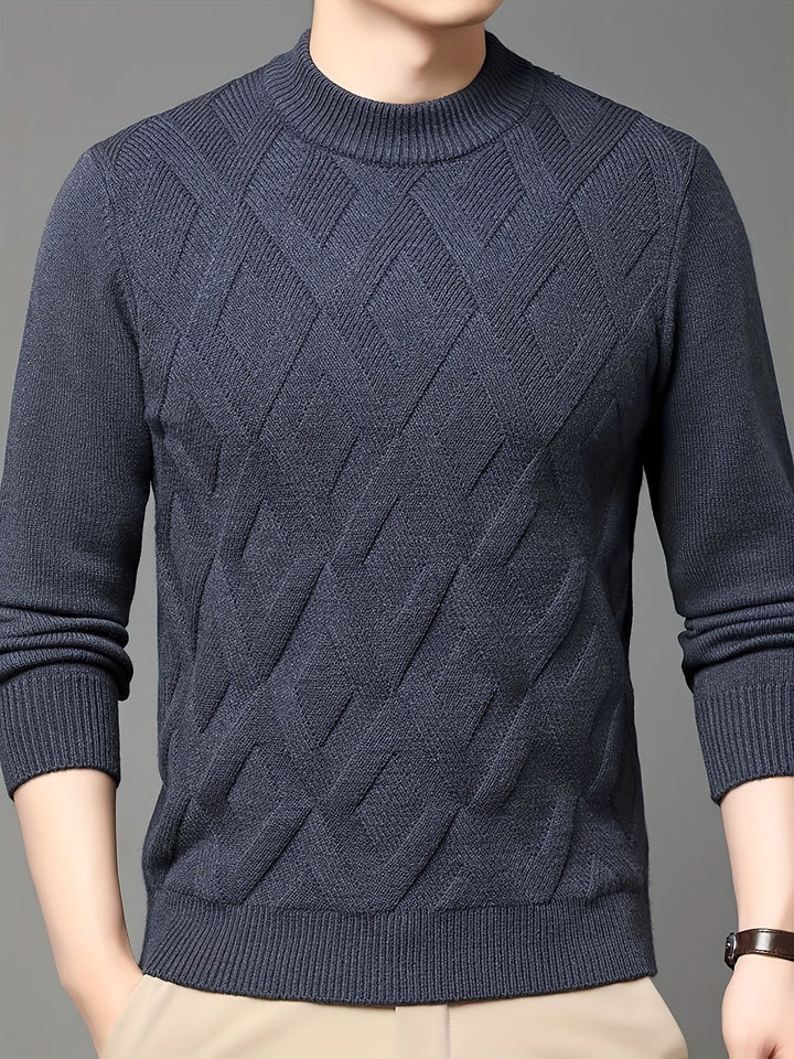 Eldmund | Herren Strickpullover Stehkragen Strukturmuster - Teal - Image 12