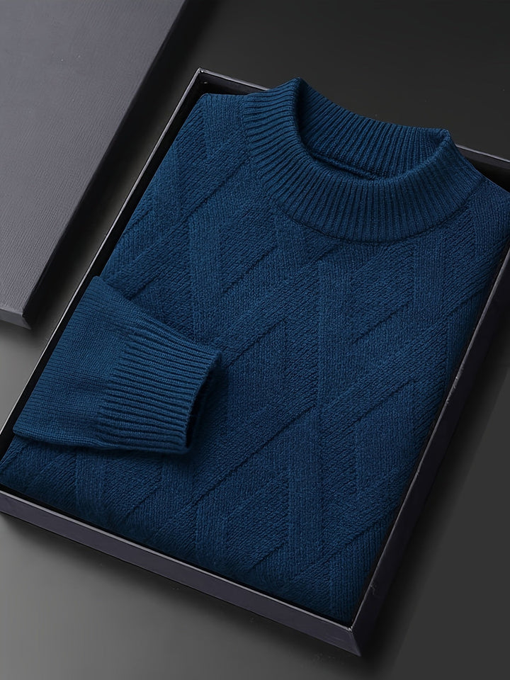 Eldmund | Herren Strickpullover Stehkragen Strukturmuster - Teal - Image 2