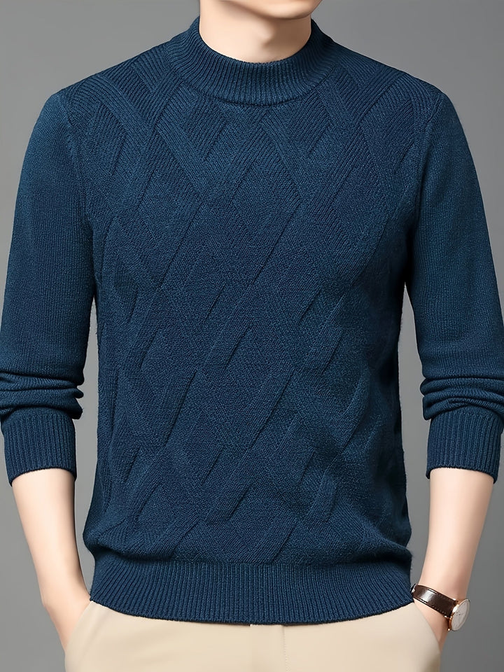 Eldmund | Herren Strickpullover Stehkragen Strukturmuster - Teal - Image 3