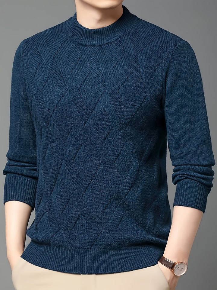 Eldmund | Herren Strickpullover Stehkragen Strukturmuster - Teal - Image 4
