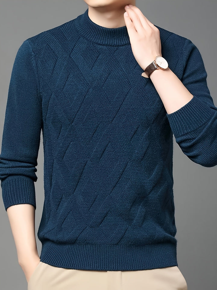 Eldmund | Herren Strickpullover Stehkragen Strukturmuster - Teal - Image 5