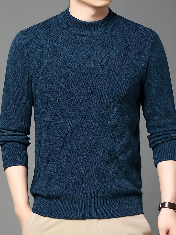 Eldmund | Herren Strickpullover Stehkragen Strukturmuster - Teal - Image 6