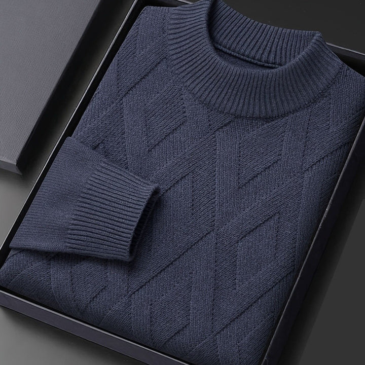 Eldmund | Herren Strickpullover Stehkragen Strukturmuster - Teal - Image 7
