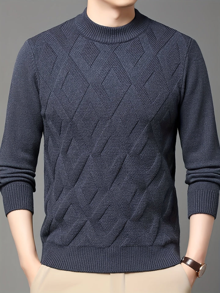 Eldmund | Herren Strickpullover Stehkragen Strukturmuster - Teal - Image 9