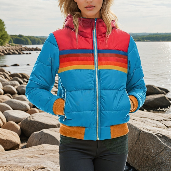 Eldora | Damen Steppjacke Retro Streifen Winterjacke mit Kapuze - Image 3