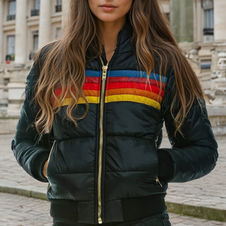 Eldora | Damen Steppjacke Retro Streifen Winterjacke mit Kapuze - Image 4