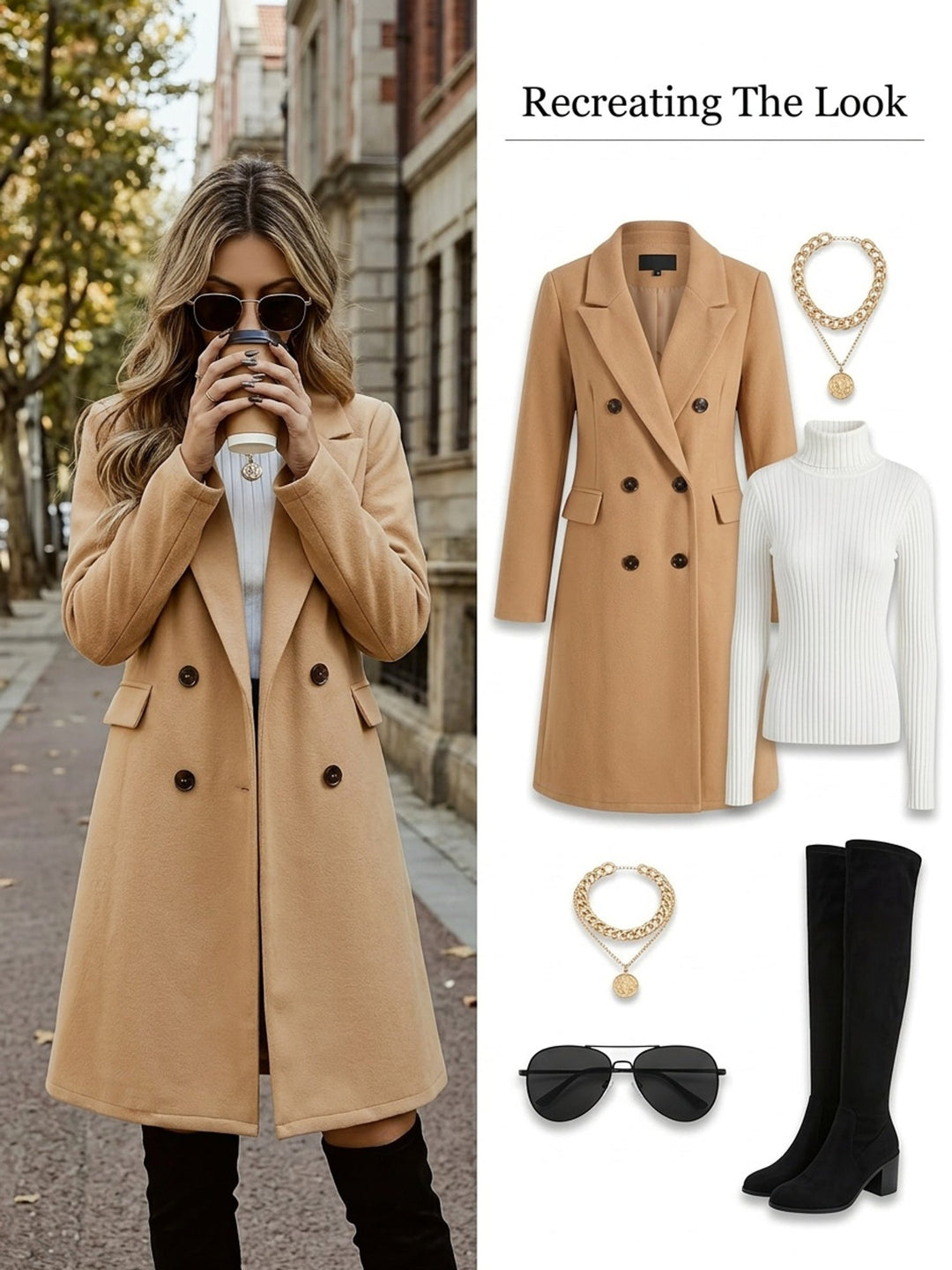 Eldwine | Damen Zweireihiger Wollmantel Camel - Camel - Image 7