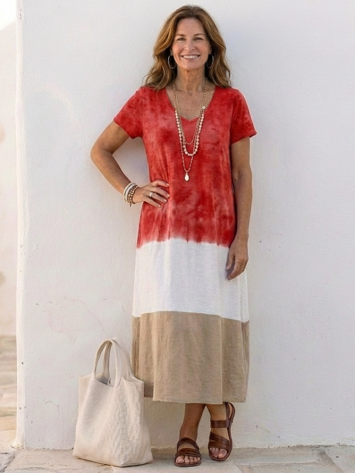 Eleonora | Damen Farbblock V-Ausschnitt Midi Kleid - Image 3