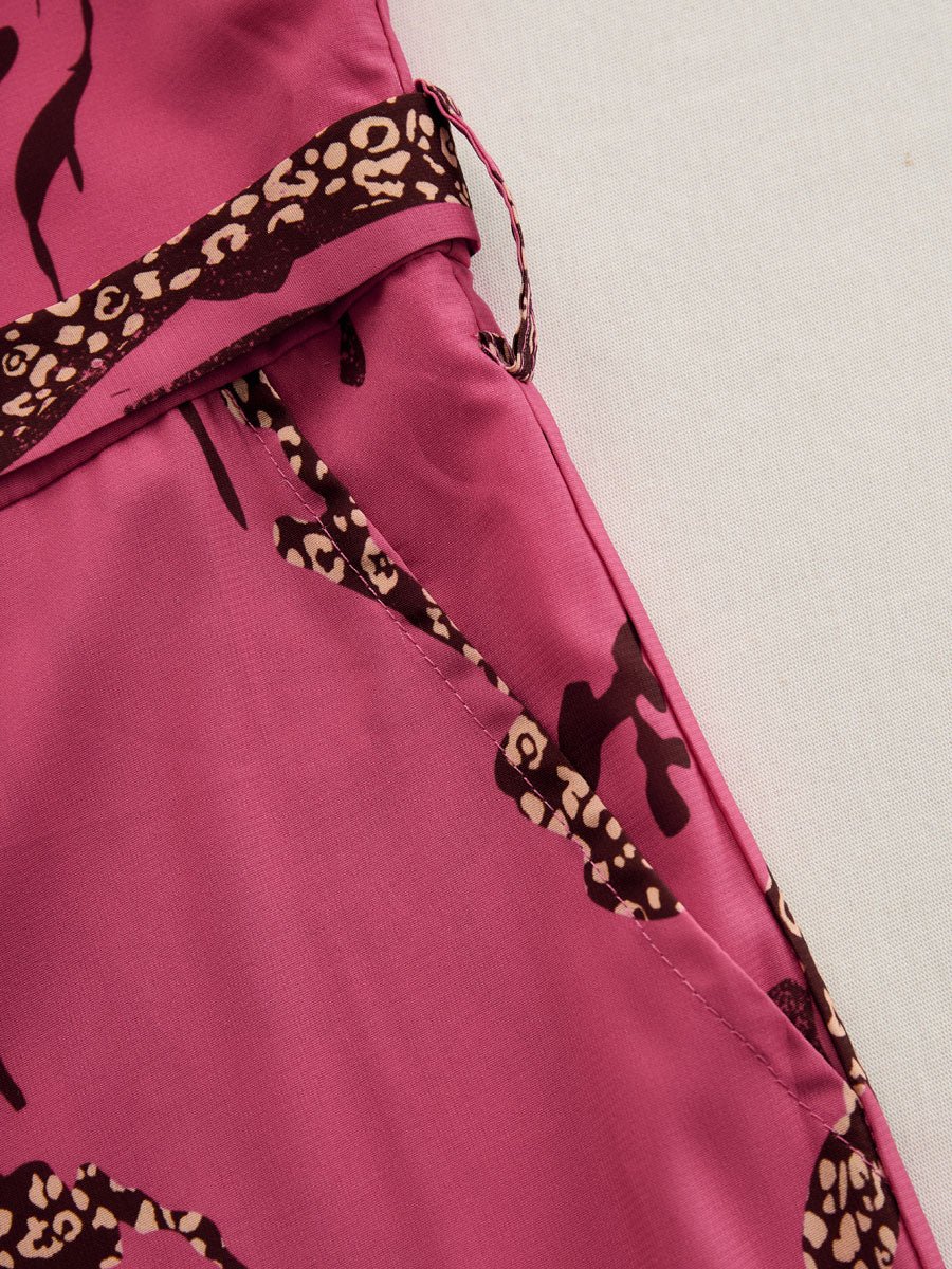 Eleonora | Damen Jumpsuit Leopardenmuster V-Ausschnitt Langarm - Pink - Image 10