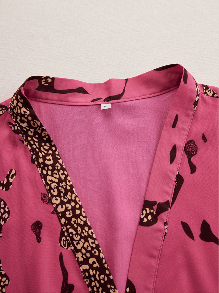 Eleonora | Damen Jumpsuit Leopardenmuster V-Ausschnitt Langarm - Pink - Image 7