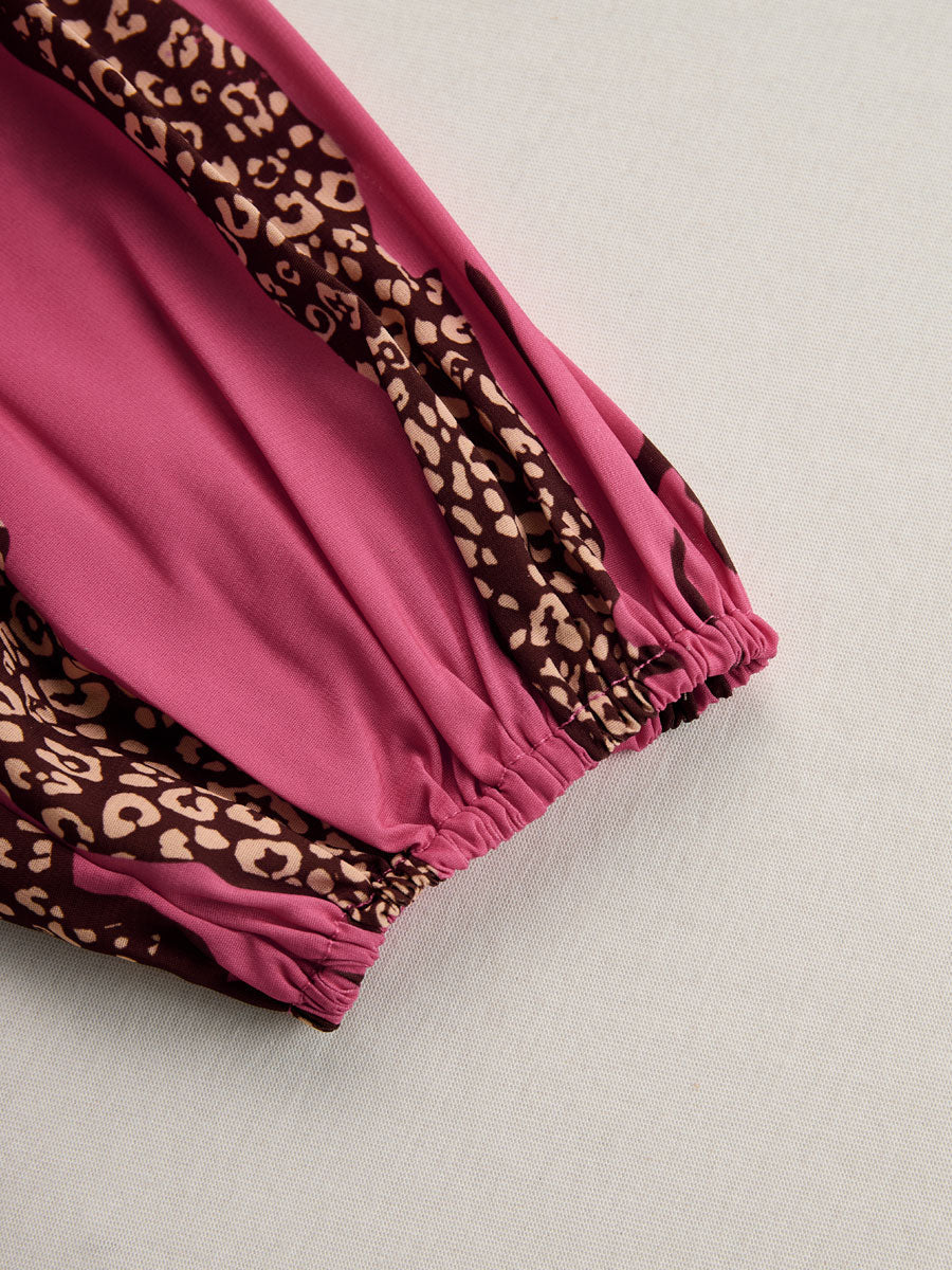 Eleonora | Damen Jumpsuit Leopardenmuster V-Ausschnitt Langarm - Pink - Image 8