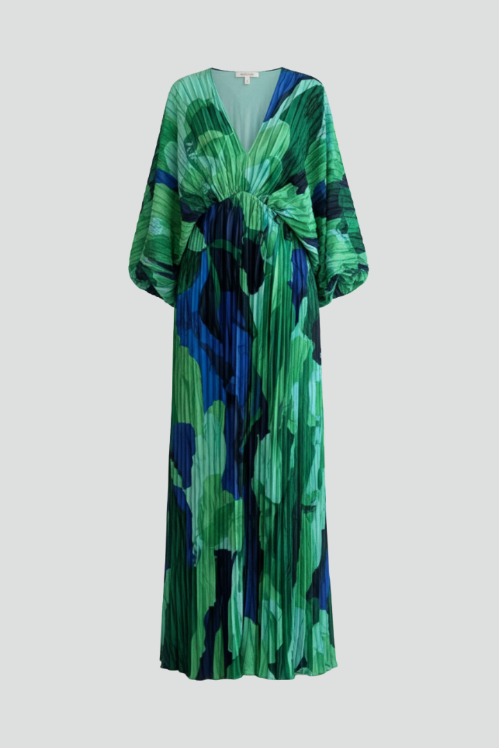 Eleonore | Damen Wickel Maxikleid V-Ausschnitt Langarm - Green - Image 1