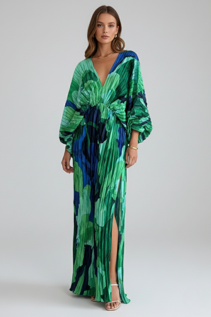 Eleonore | Damen Wickel Maxikleid V-Ausschnitt Langarm - Green - Image 2
