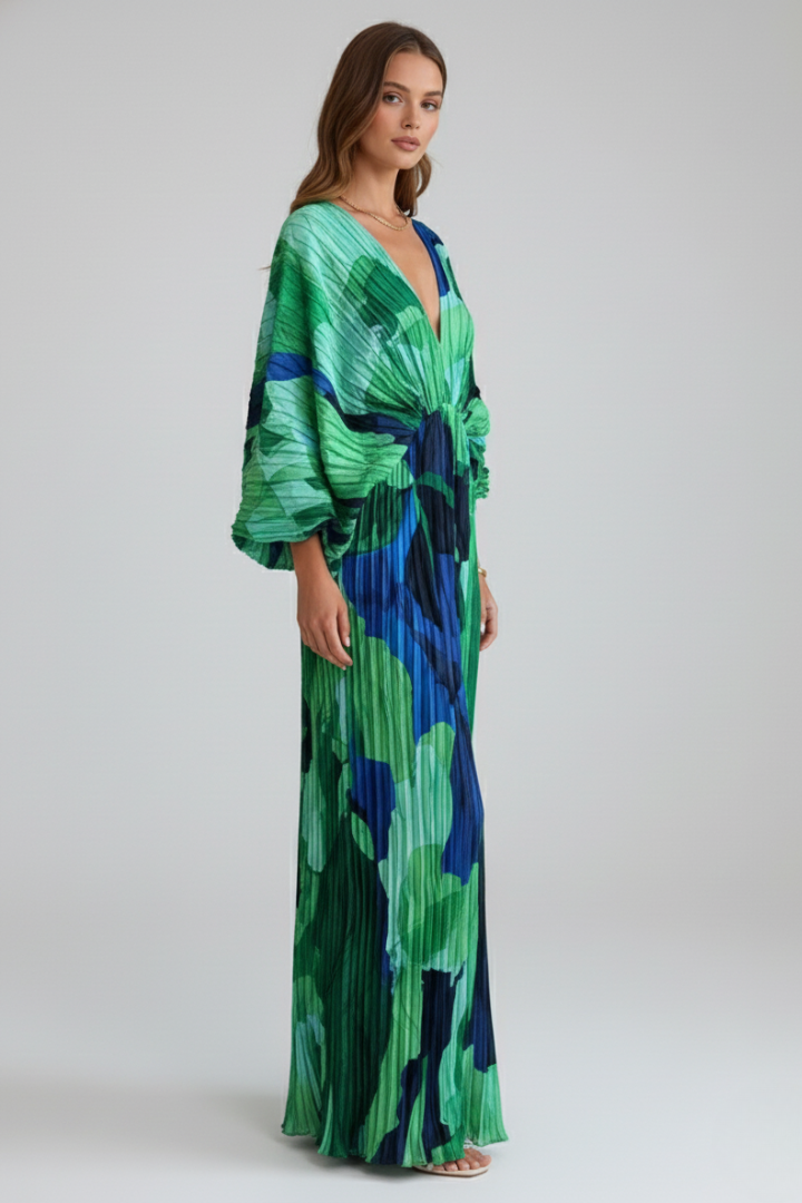 Eleonore | Damen Wickel Maxikleid V-Ausschnitt Langarm - Green - Image 3