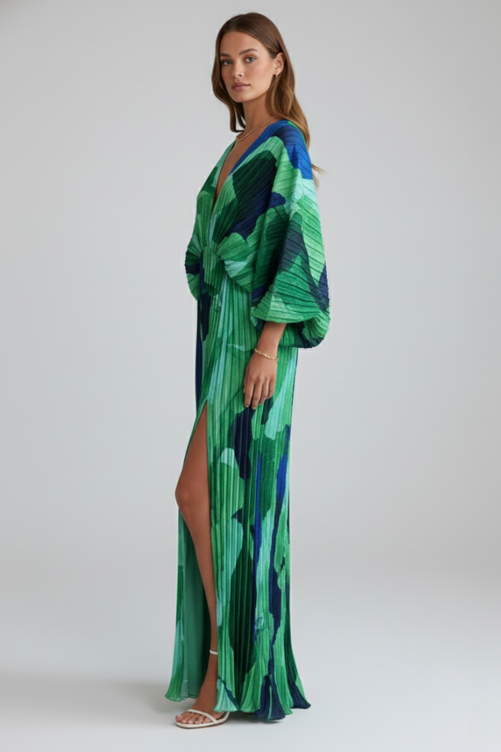 Eleonore | Damen Wickel Maxikleid V-Ausschnitt Langarm - Green - Image 4
