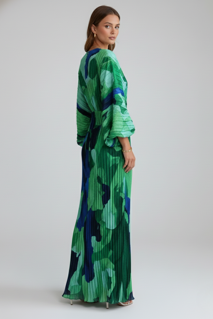 Eleonore | Damen Wickel Maxikleid V-Ausschnitt Langarm - Green - Image 5