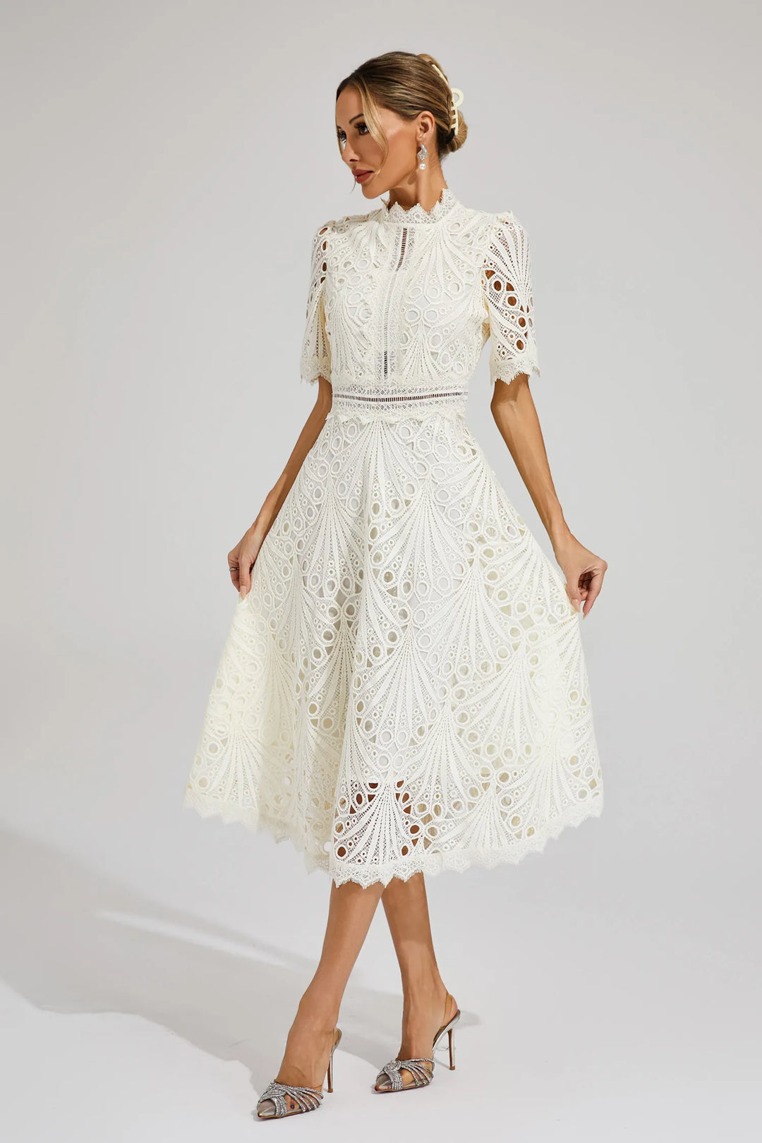 Elfriede | Damen Spitzenkleid Midi Hochzeit - White - Image 1