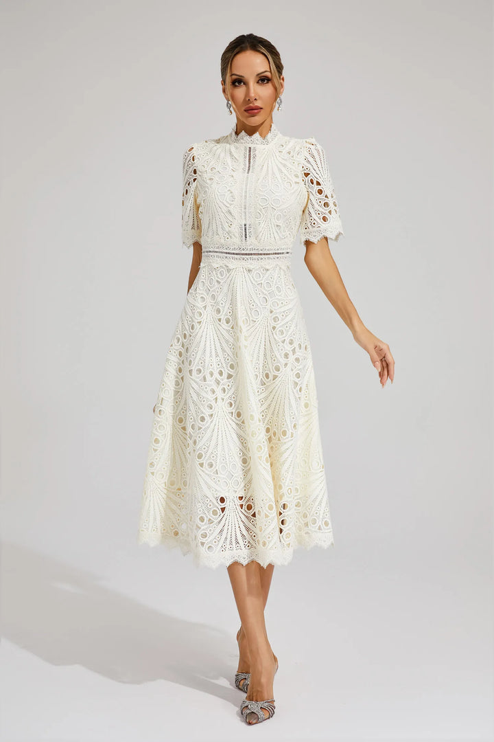 Elfriede | Damen Spitzenkleid Midi Hochzeit - White - Image 10