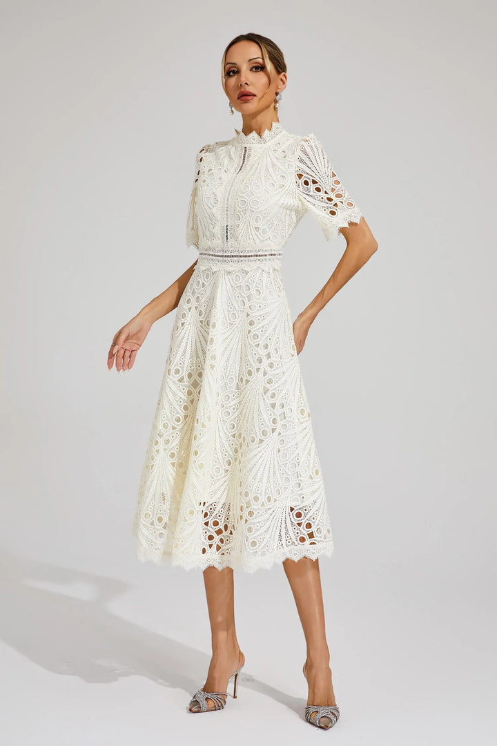 Elfriede | Damen Spitzenkleid Midi Hochzeit - White - Image 11