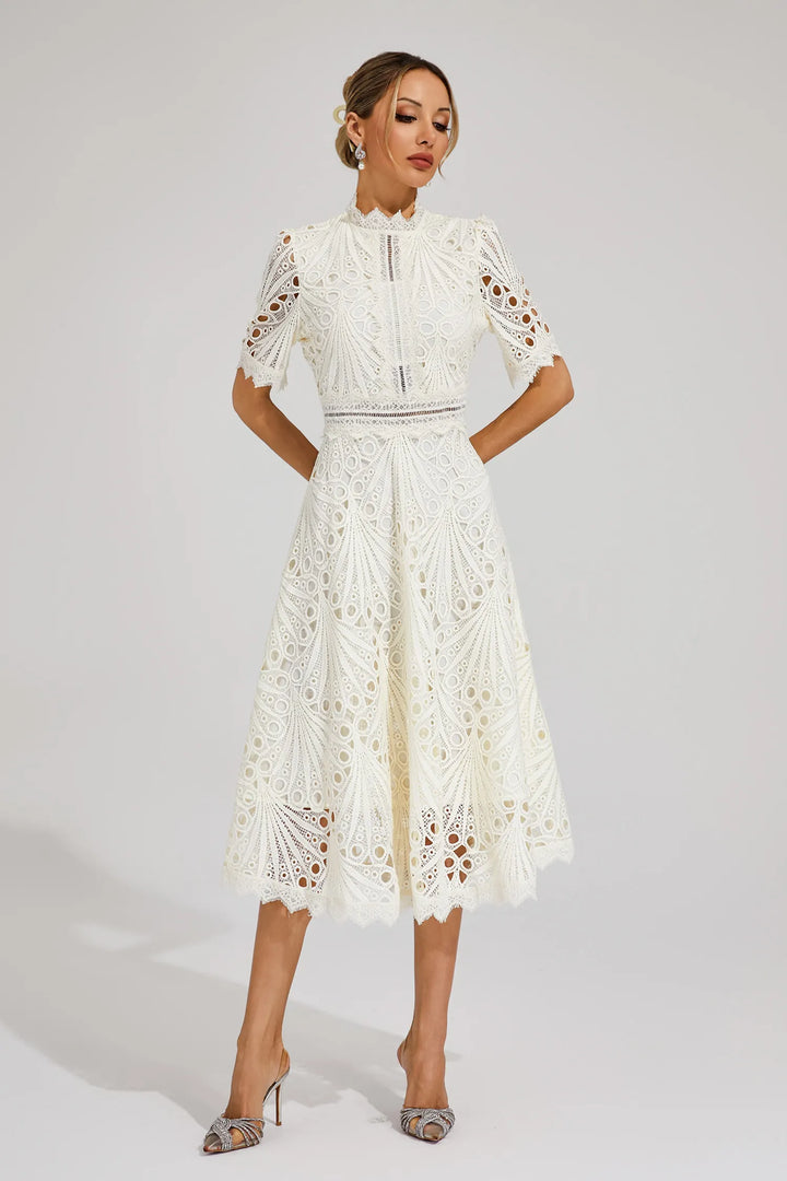 Elfriede | Damen Spitzenkleid Midi Hochzeit - White - Image 13