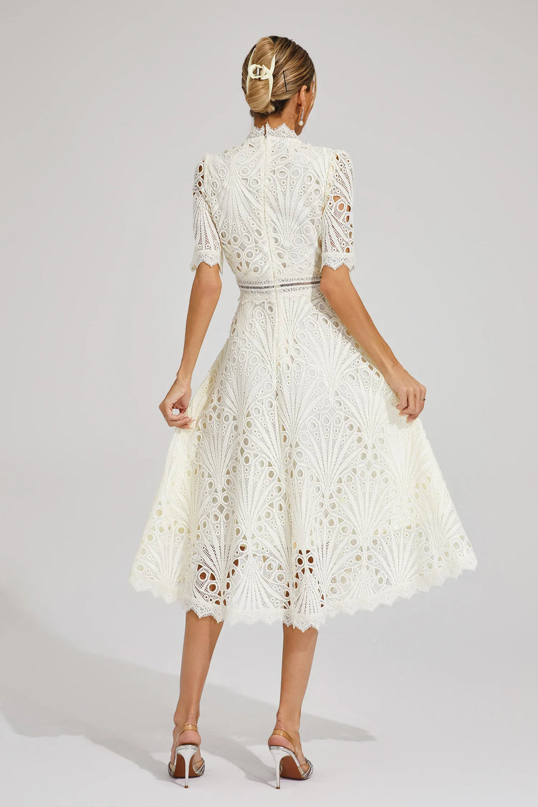Elfriede | Damen Spitzenkleid Midi Hochzeit - White - Image 14