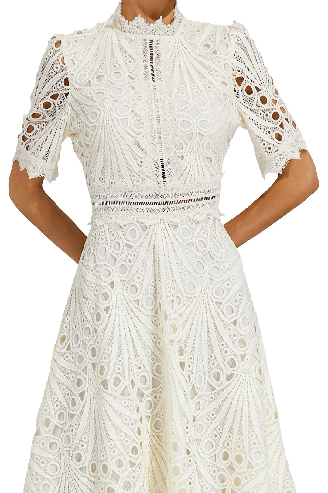 Elfriede | Damen Spitzenkleid Midi Hochzeit - White - Image 15