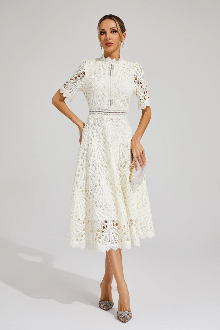 Elfriede | Damen Spitzenkleid Midi Hochzeit - White - Image 16