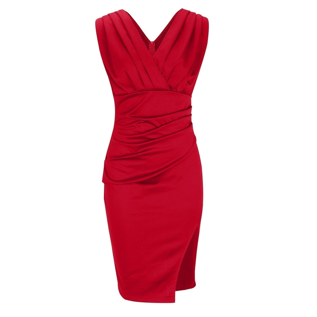 Elfriede | Damen V-Ausschnitt Etuikleid - Red - Image 10
