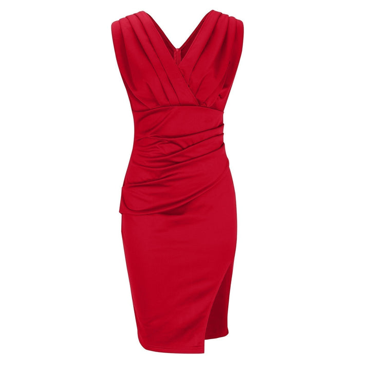 Elfriede | Damen V-Ausschnitt Etuikleid - Red - Image 10