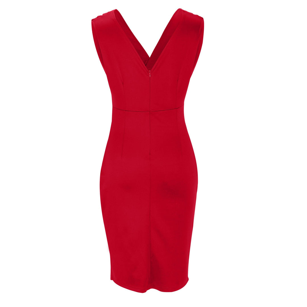 Elfriede | Damen V-Ausschnitt Etuikleid - Red - Image 11