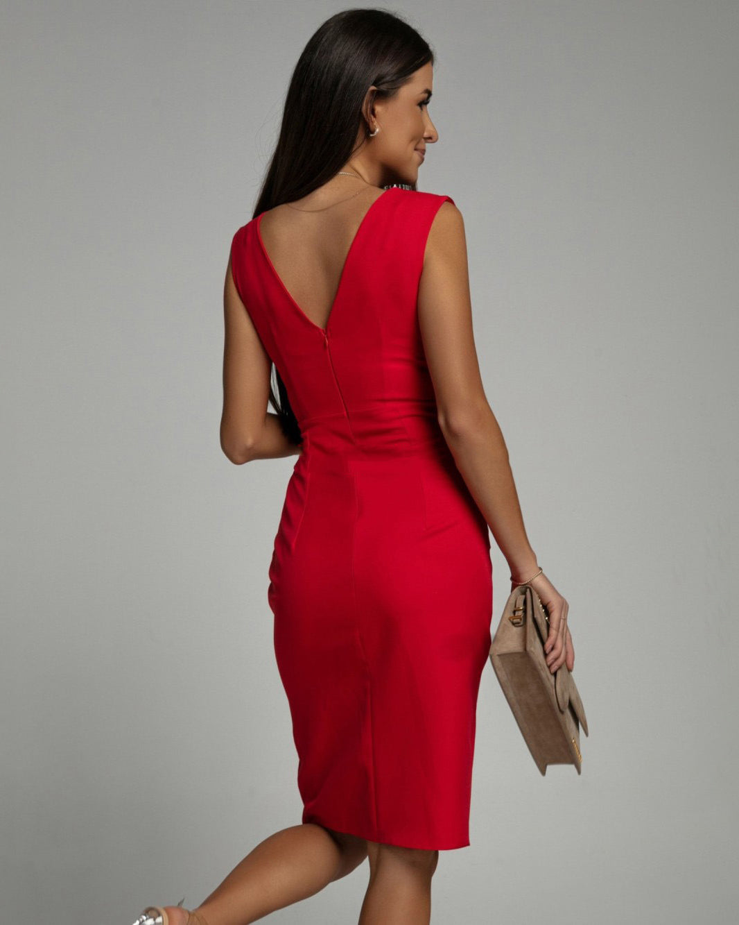 Elfriede | Damen V-Ausschnitt Etuikleid - Red - Image 2