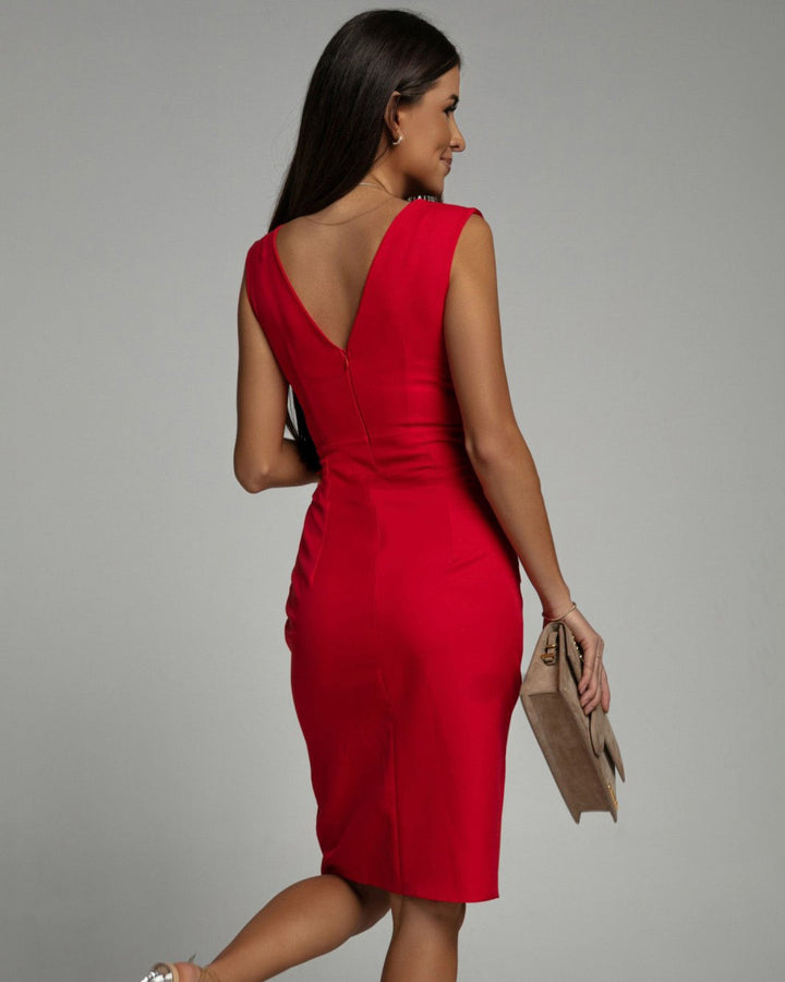 Elfriede | Damen V-Ausschnitt Etuikleid - Red - Image 2