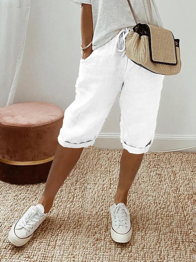 Olvie | Damen Caprihose Lässige Freizeithose mit Rollsaum