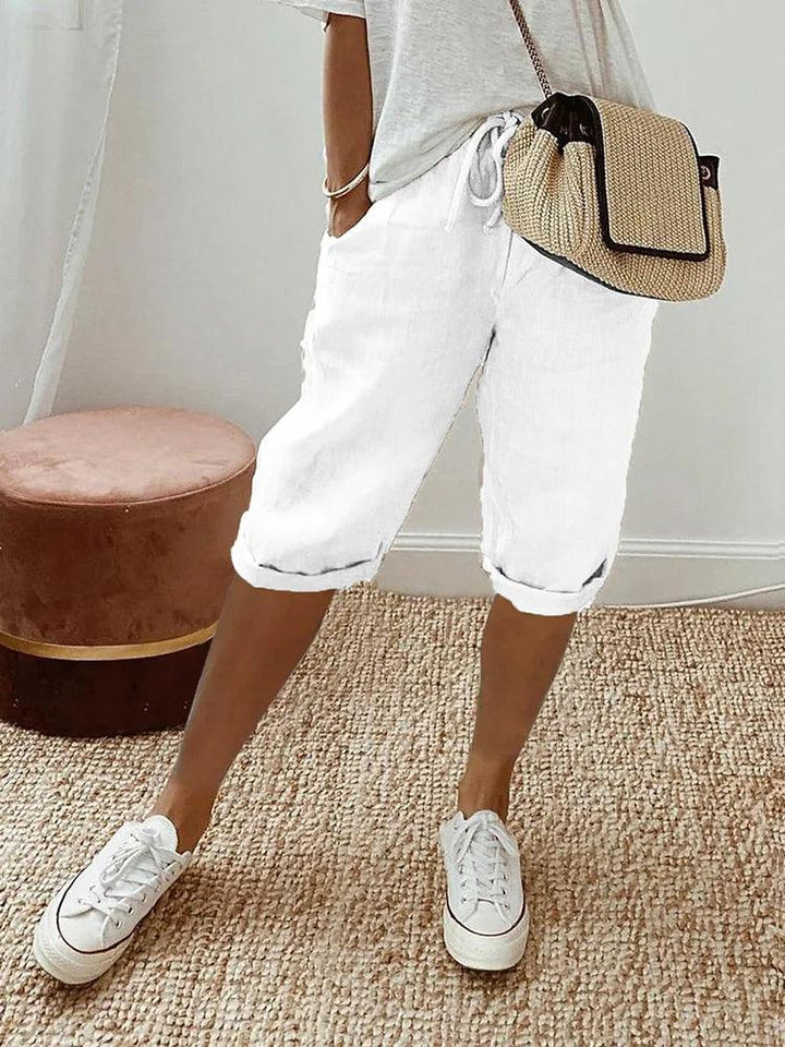 Olvie | Damen Caprihose Lässige Freizeithose mit Rollsaum