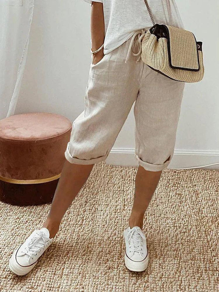 Olvie | Damen Caprihose Lässige Freizeithose mit Rollsaum