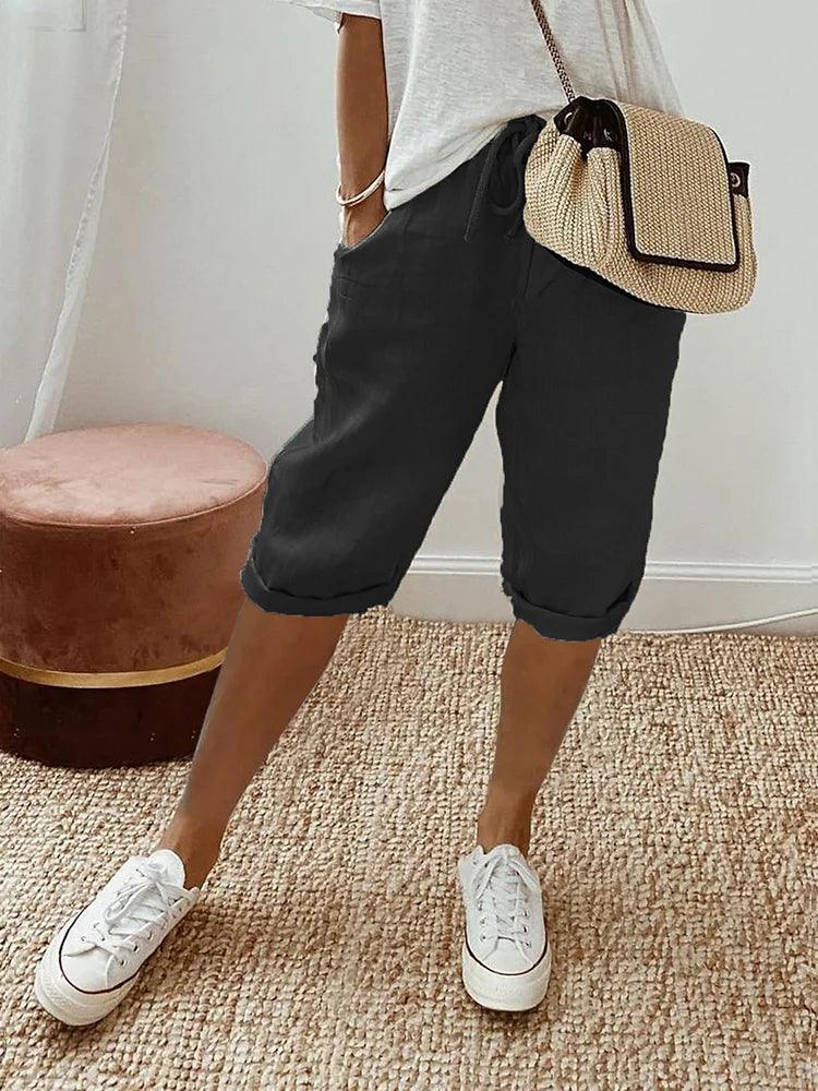 Olvie | Damen Caprihose Lässige Freizeithose mit Rollsaum