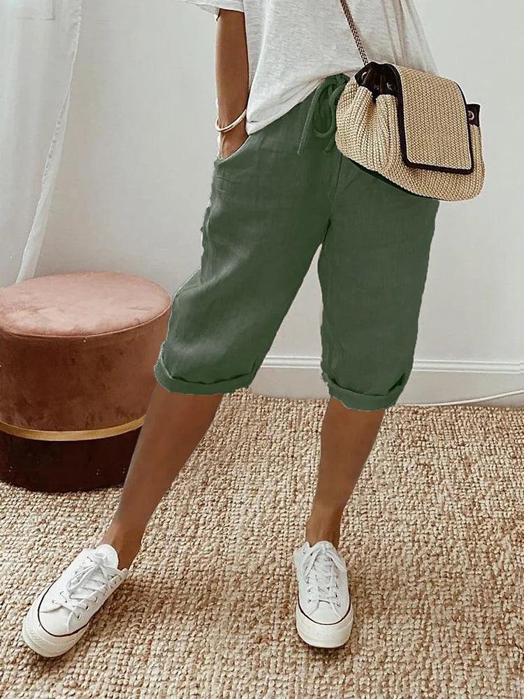 Olvie | Damen Caprihose Lässige Freizeithose mit Rollsaum