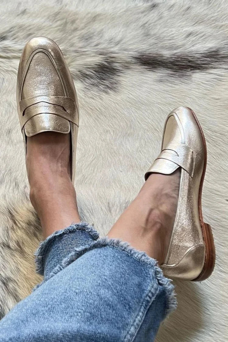 Elmund | Damen Metallic Slipper Loafers Flach - Gold - Image 1