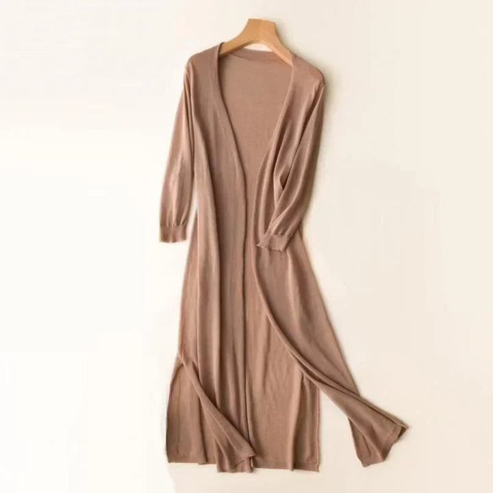 Elsbeth | Damen Langer Cardigan Offen Maxi Strickjacke - Light Grey - Image 12