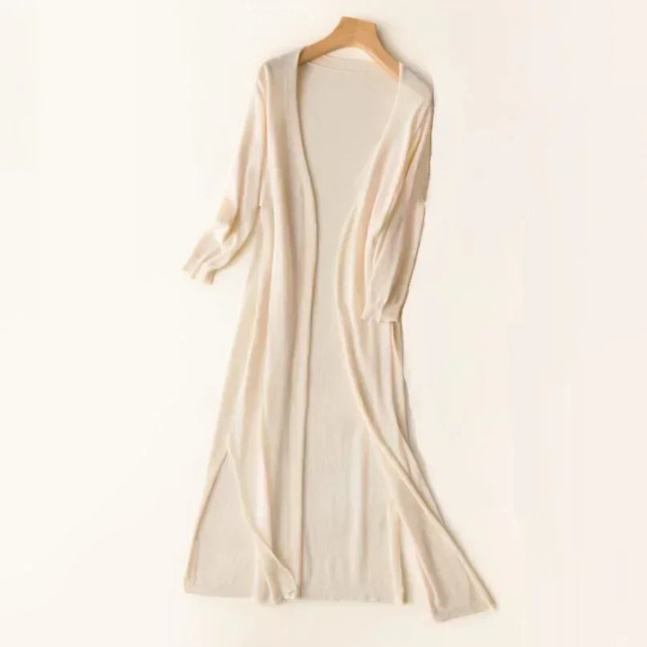 Elsbeth | Damen Langer Cardigan Offen Maxi Strickjacke - Light Grey - Image 14
