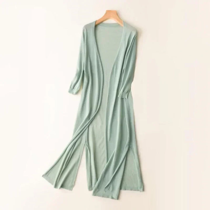 Elsbeth | Damen Langer Cardigan Offen Maxi Strickjacke - Light Grey - Image 5