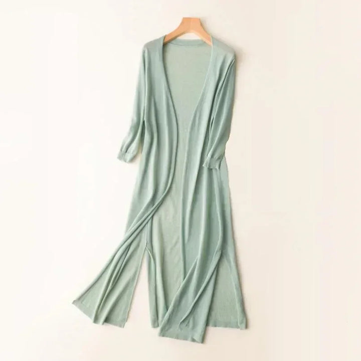 Elsbeth | Damen Langer Cardigan Offen Maxi Strickjacke - Light Grey - Image 7