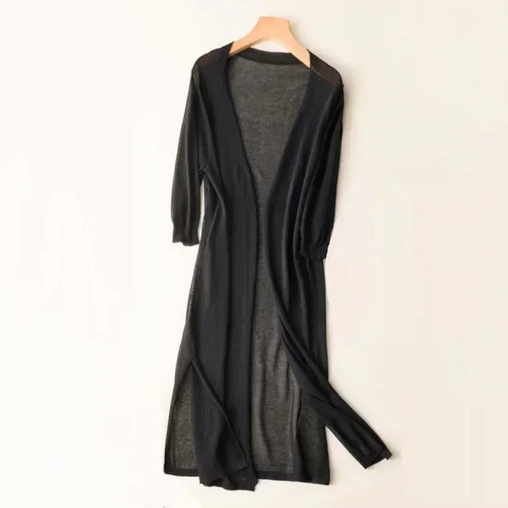 Elsbeth | Damen Langer Cardigan Offen Maxi Strickjacke - Light Grey - Image 8