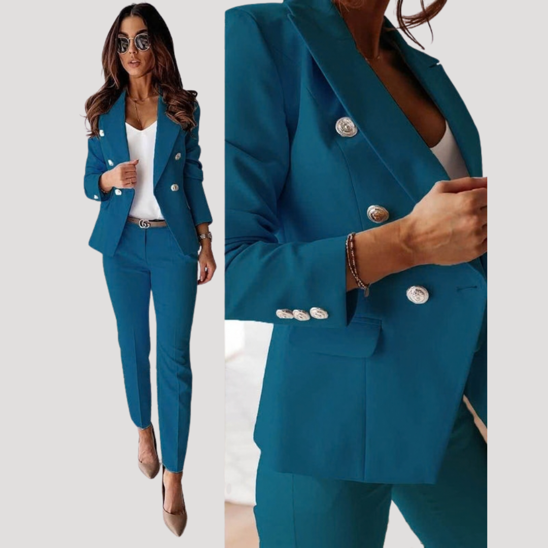 Elske | Damen Zweireiher Blazer Hosenanzug Set - Black - Image 4