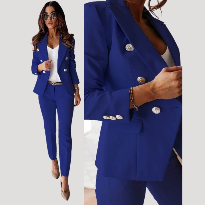 Elske | Damen Zweireiher Blazer Hosenanzug Set - Black - Image 5