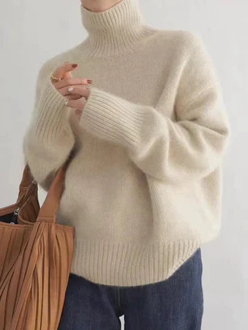 Elspeth | Damen Rollkragen Pullover Oversized - Cream - Image 1