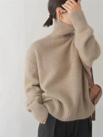 Elspeth | Damen Rollkragen Pullover Oversized - Cream - Image 5