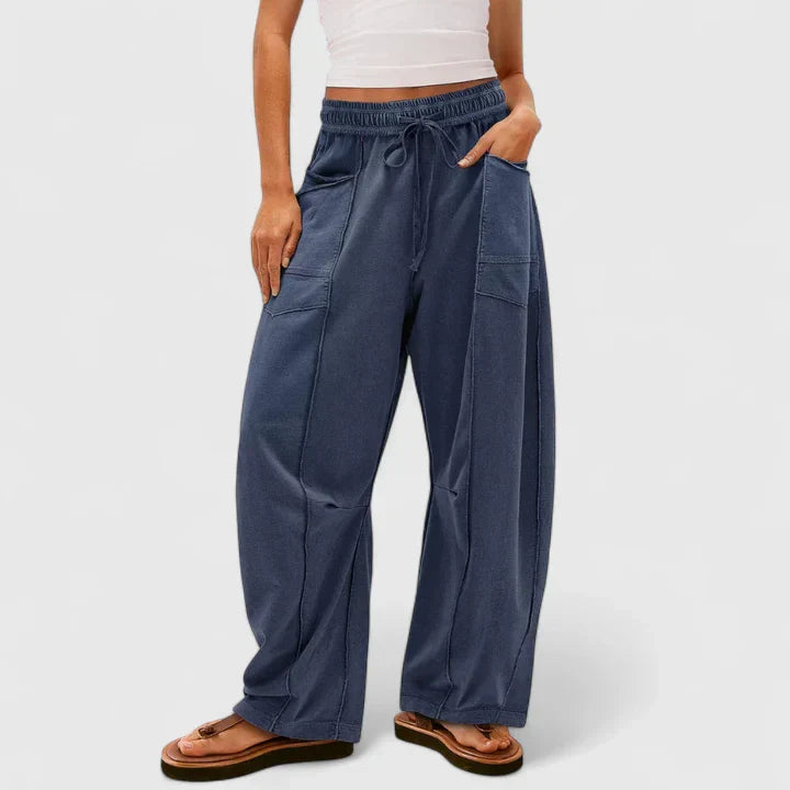 Elvira | Damen Weite Hose mit Elastikbund und Zugband - Light Brown - Image 10